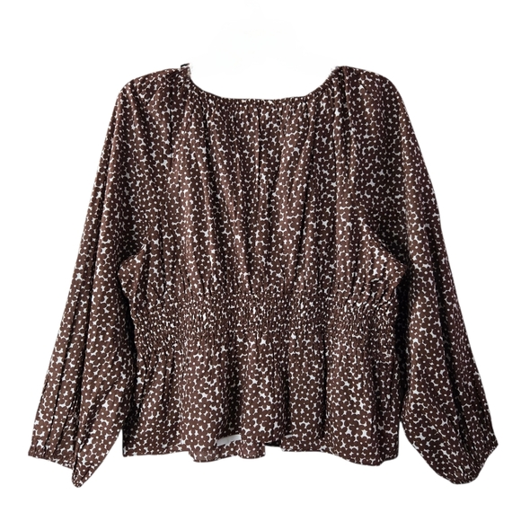 J.Crew V-Neck Smocked-Waist Top Mocha Brown Floral Size Large - Picture 3 of 12